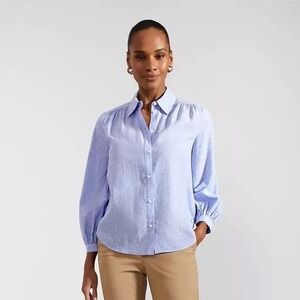 Hobbs London Light Blue Linen Blend Button Down Shirt US 4